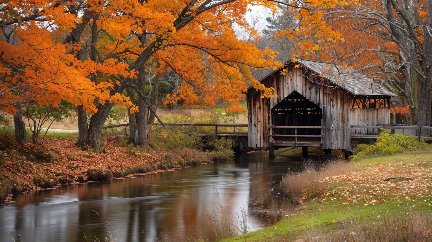 Free Autumn Covered Bridge Image - Autumn, Bridge, River | Download at ...