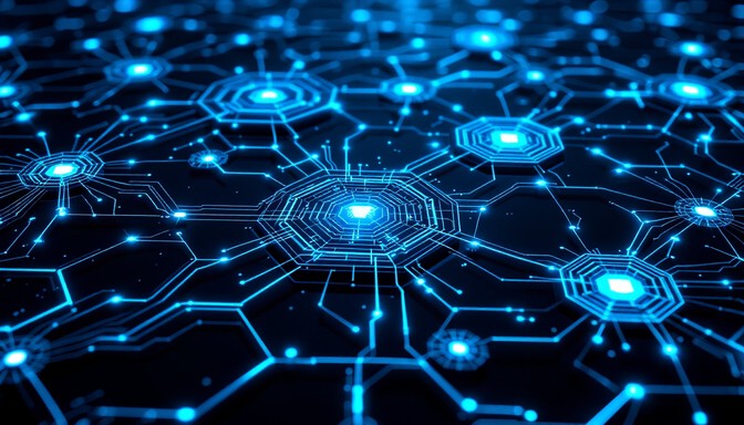 Network Problem Image Background Abstract technology background featuring luminous hexagonal grid with ...