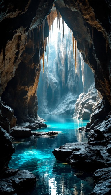 Free Mystical Cave Paradise Image - Cave, Stalactites, Turquoise ...