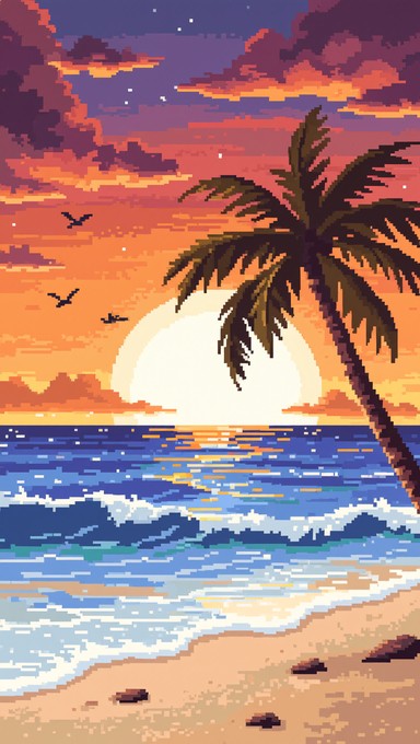 Free Pixel Sunset Paradise Image - Sunset, Ocean, Beach | Download at ...