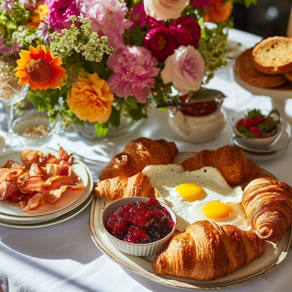 Free Sumptuous Breakfast Spread Image - Breakfast, Croissants, Eggs ...