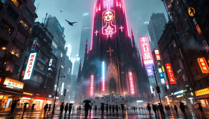 Free Neon Cathedral Dreams Image - Cyberpunk, Cathedral, Neon ...