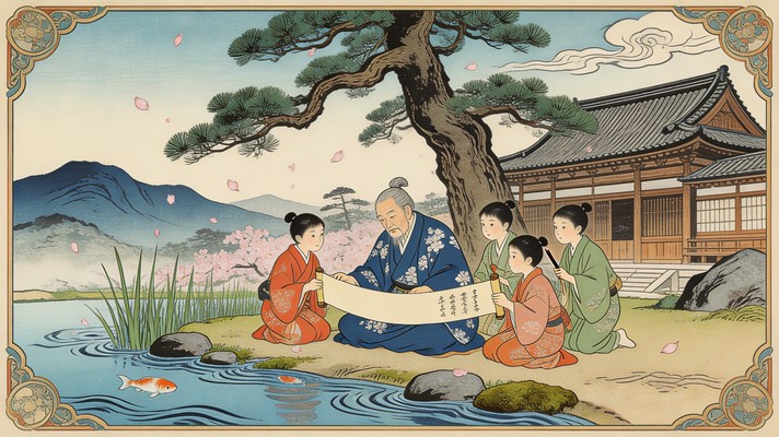 Learning Japanese Portrait Free Japanese Learning Scene Image - Ukiyo-e, Woodblock, Japanese ...