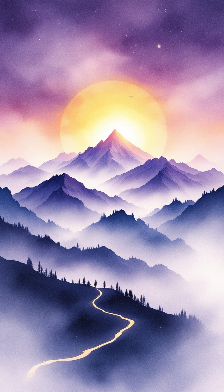 Free Misty Mountain Path Image - Mountains, Sunset, Purple | Download ...