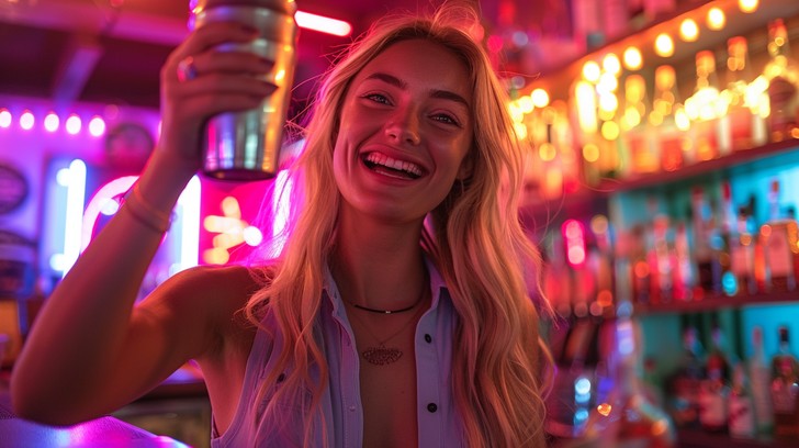 Free Cheers at Bar Image - Woman, Bar, Neon | Download at StockCake