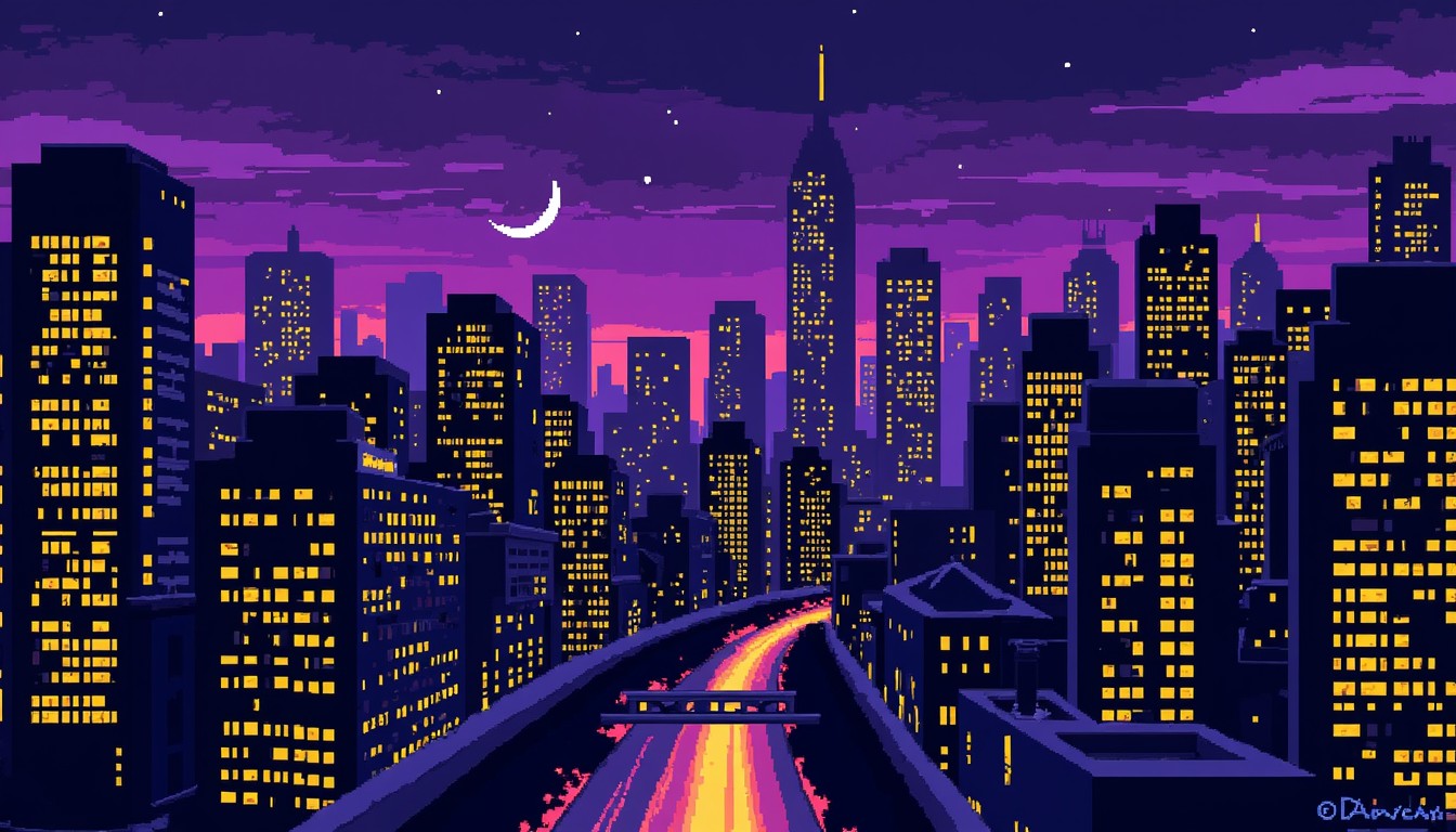 Free Neon Pixel Metropolis Image - Pixelart, Cityscape, Night ...