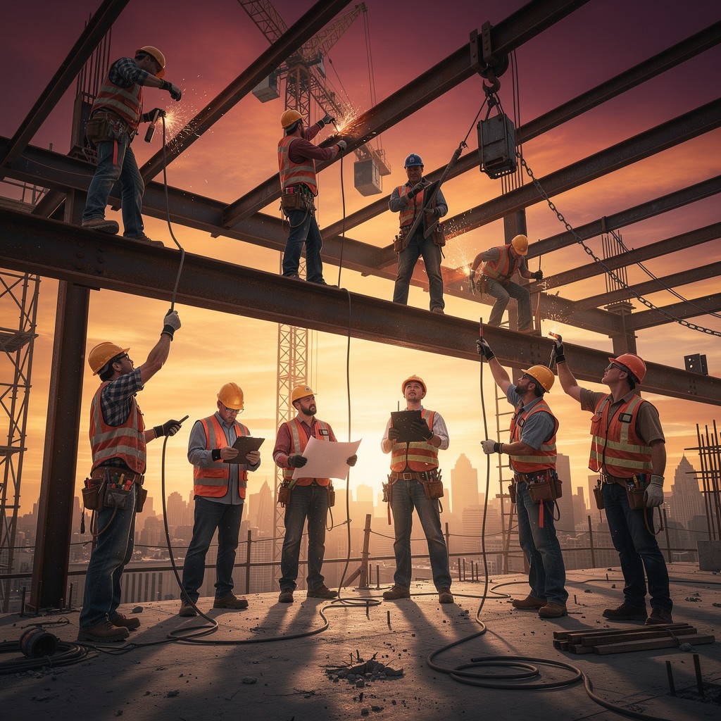 Free Sunset Construction Team Image - Construction, Workers, Teamwork ...