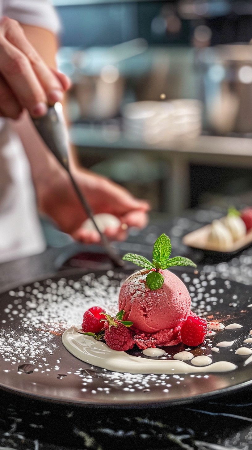 Free Elegant Dessert Presentation Image - Sorbet, Raspberry, Mint ...