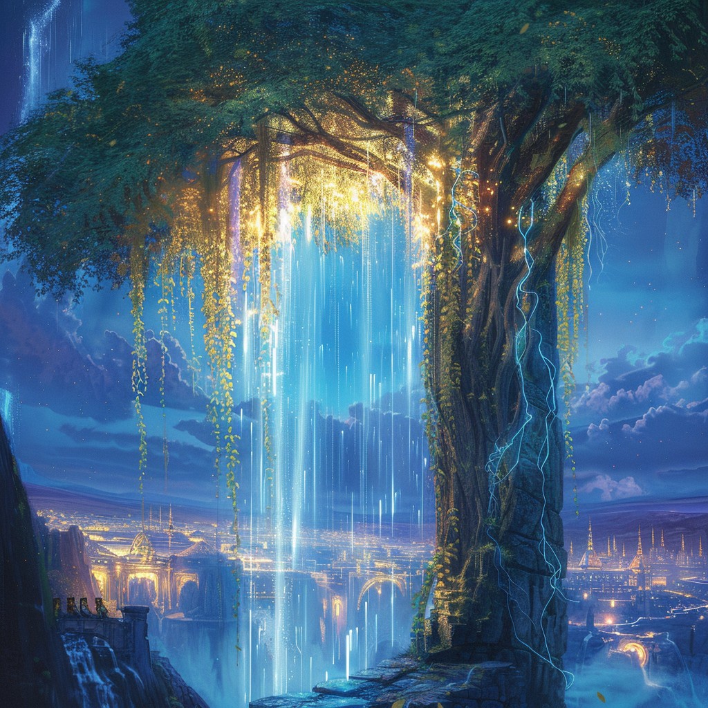 Wtaerfall Tree Free Enchanted Waterfall Tree Image - Fantasy, Waterfall, Tree ...