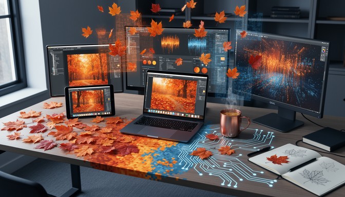 Free Autumn Meets Technology Image - Autumn, Workspace, Digital ...