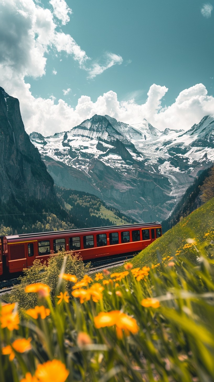 Free Alpine Train Journey Image - Train, Mountains, Flowers | Download ...