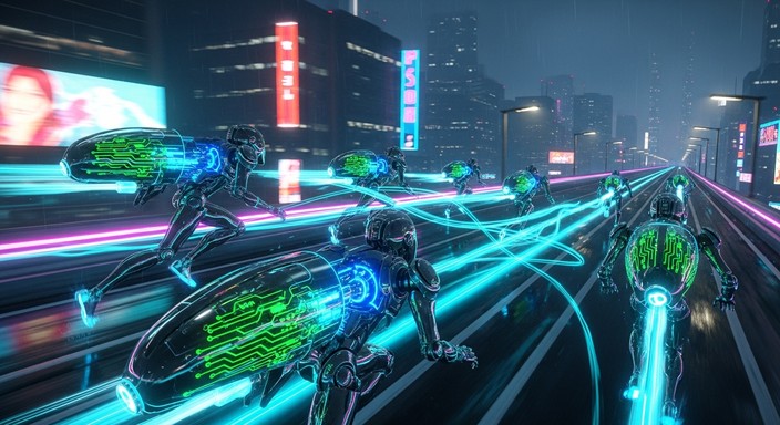 Free Neon Robot Racing Photo - Robot, Cyberpunk, Racing | Download at ...