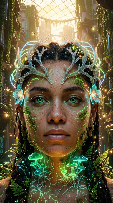 Solarpunk Vision Free Bioluminescent Future Portrait Image - Solarpunk, Portrait, Woman ...