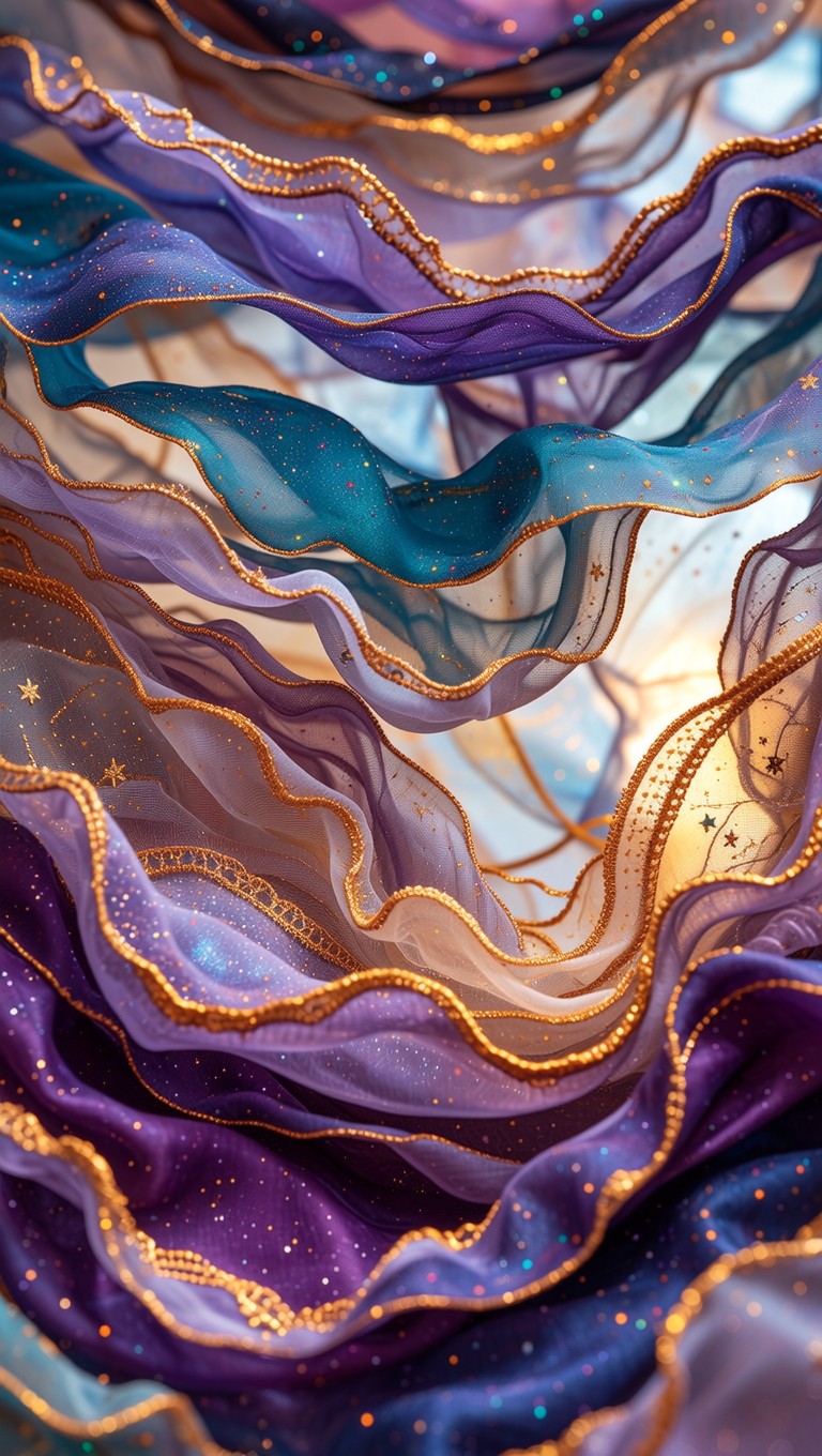 Free Cosmic Fabric Waves Image - Purple, Teal, Gold | Download at StockCake