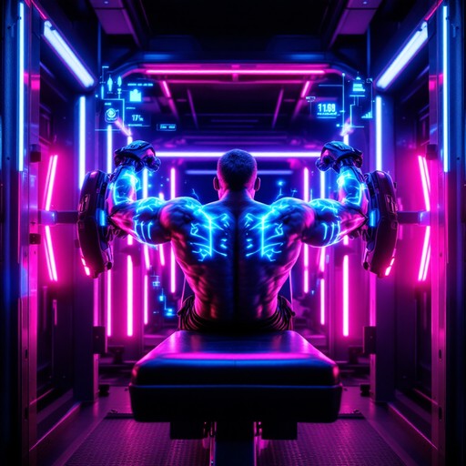 Free Neon Gym Warrior Image - Cyberpunk, Neon, Gym | Download at StockCake