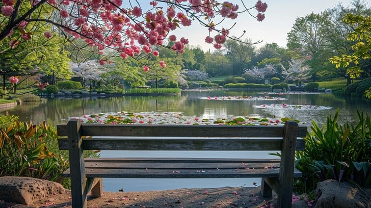 Free Serene Spring View Image - Spring, Garden, Bench | Download at ...